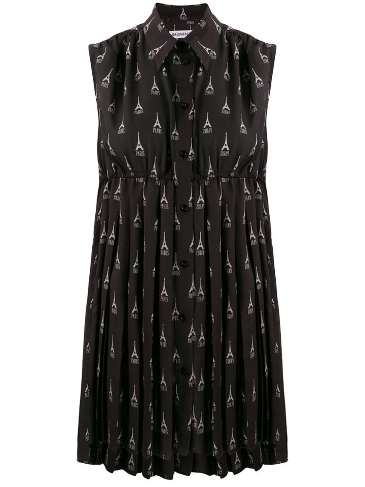 Balenciaga Paris Explored Sleeveless Pleated Dress - Black