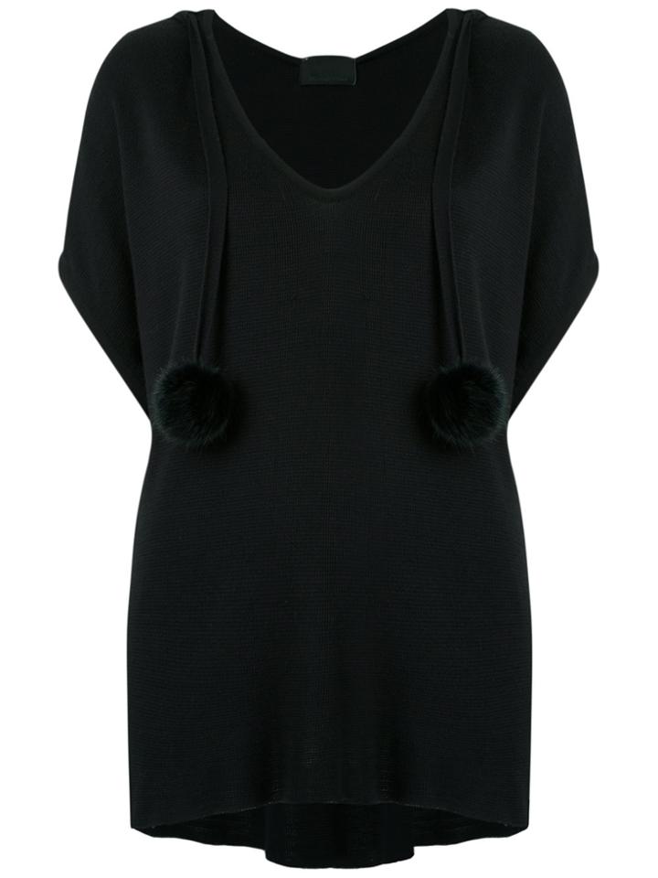 Andrea Bogosian Pom Pom Knit Top - Black