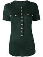 Balmain - Button T-shirt - Women - Linen/flax - 38, Green, Linen/flax