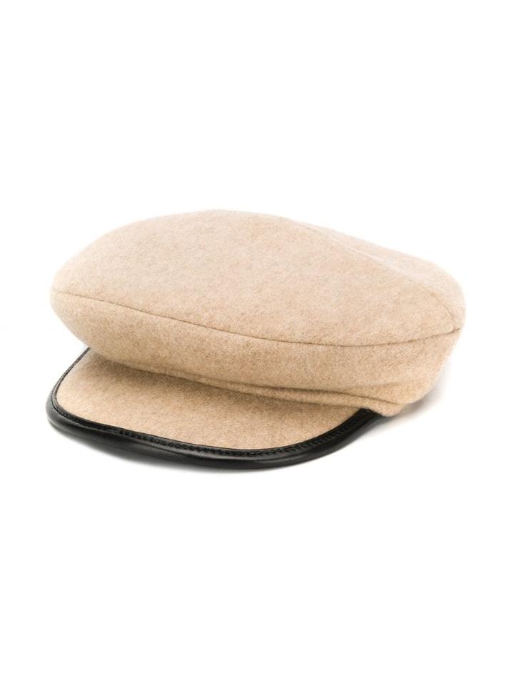 Maison Michel Leather Trim Cap - Brown