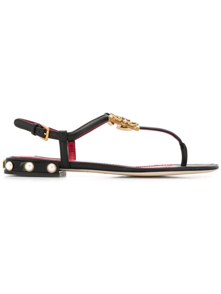 Dolce & Gabbana Logo Flat Sandals - Black