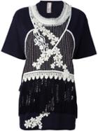 Antonio Marras Embroidered Fringed Top, Women's, Size: 1, Black, Cotton/polyester/viscose/glass