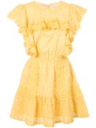 Love Shack Fancy Embroidered Flared Dress - Yellow & Orange
