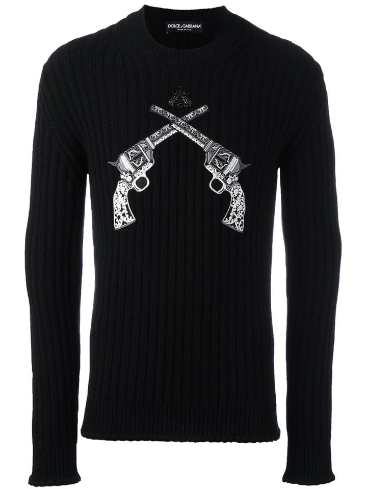 Dolce & Gabbana Pistol Patch Jumper, Men's, Size: 48, Black, Silk/polyester/viscose/copper