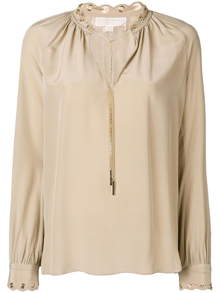 Michael Michael Kors Scalloped Chain Tie Blouse - Nude & Neutrals