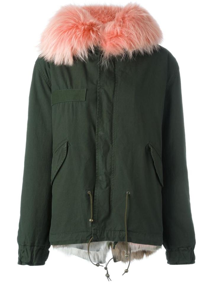 Mr & Mrs Italy Chest Pocket Parka Coat, Women's, Size: Xs, Green, Cotton/lamb Skin/fox Fur/racoon Fur