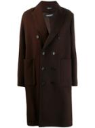 Undercover Double Breasted Contrast Panel Coat - Brown