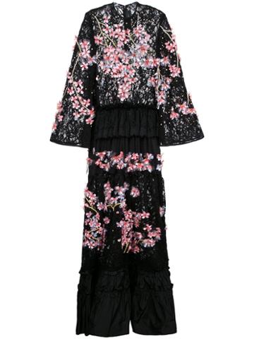 Romance Was Born Cherry Blossom Beaded Gown, Women's, Size: 8, Black, Silk/polyester/sequin