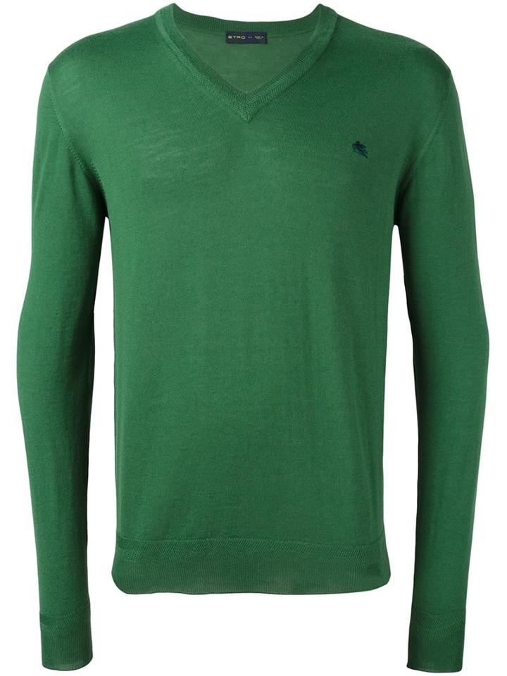 Etro V-neck Pullover, Men's, Size: Small, Green, Wool