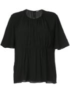 Jil Sander Navy Gathered Half Sleeve Blouse - Black