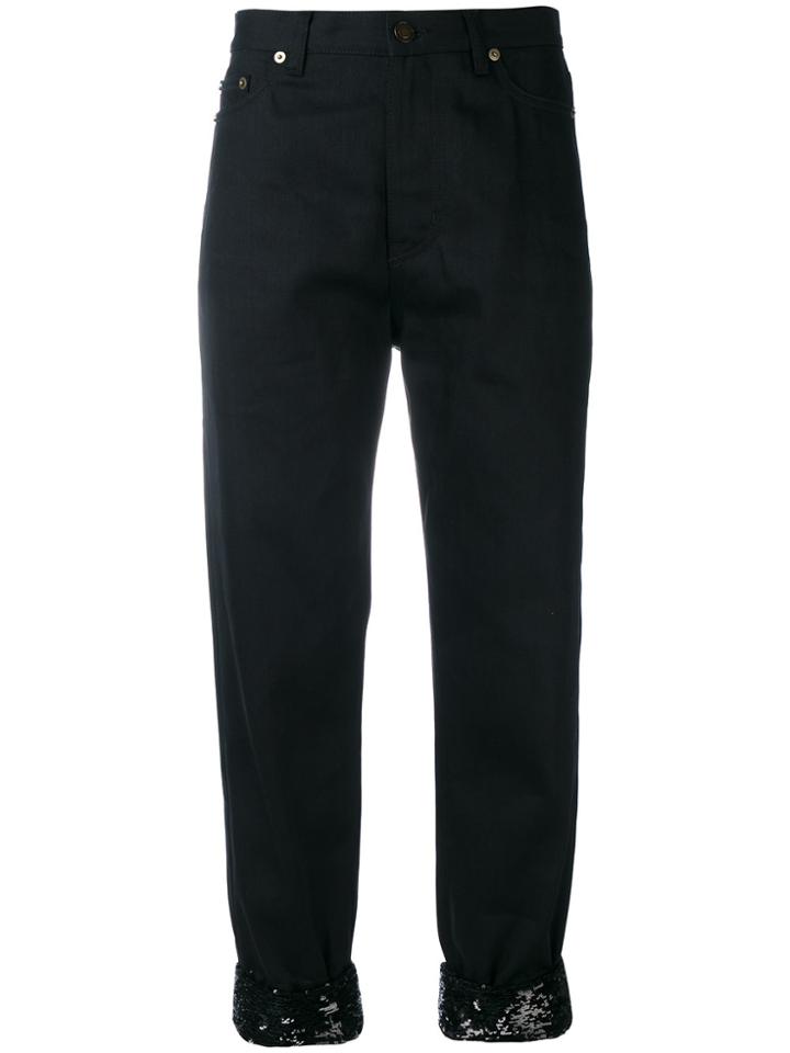 Saint Laurent Lace Hem Jeans - Black