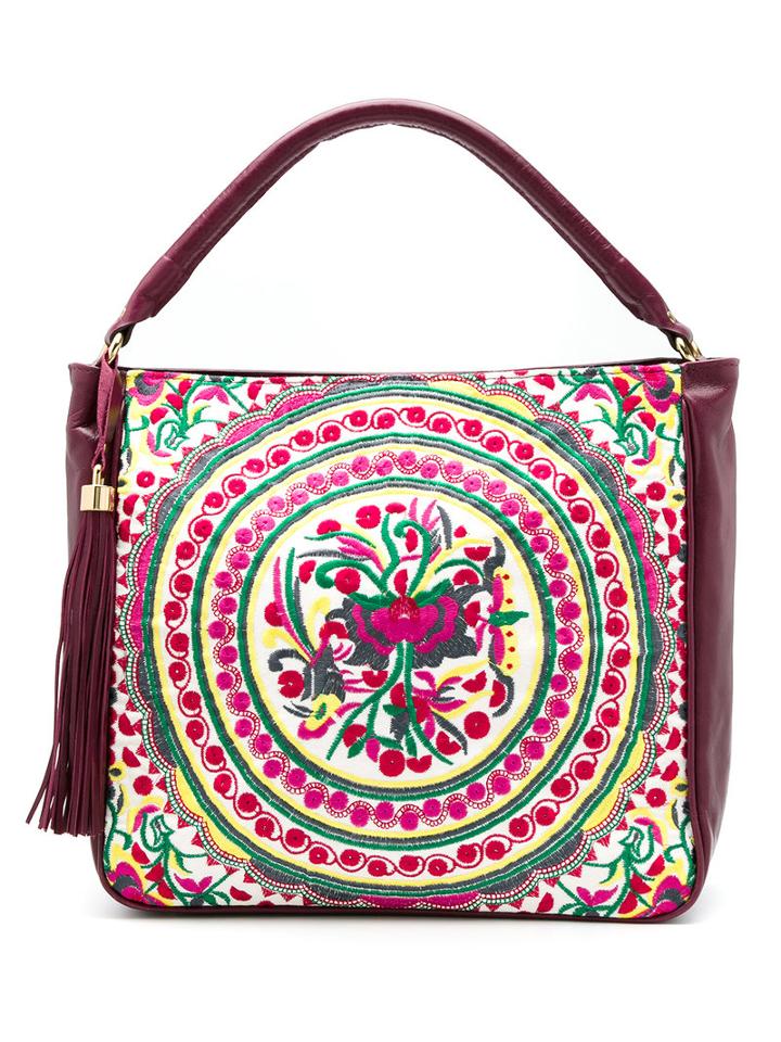 Xaa Embroidered Tote Bag, Women's, Red, Cotton/leather