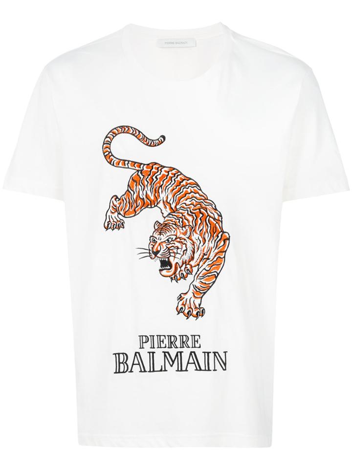 Pierre Balmain Embroidered Tiger T-shirt - White