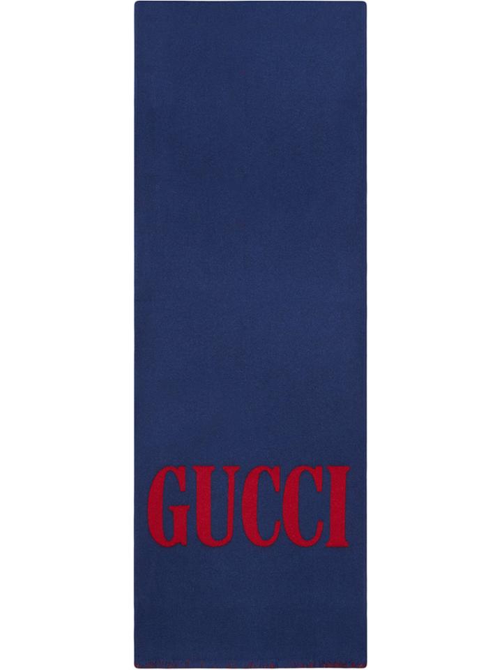 Gucci Gucci Jacquard Wool Silk Scarf - Blue