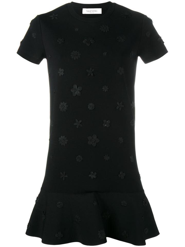 Valentino Floral Appliqué Dress, Women's, Size: Small, Black, Viscose/polyester/virgin Wool/spandex/elastane