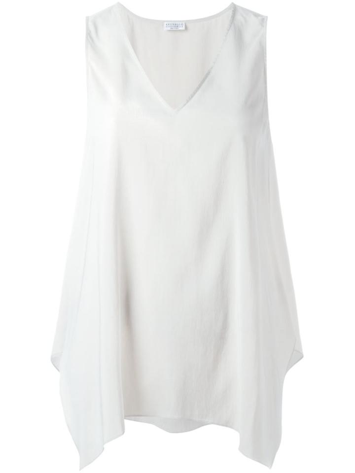Brunello Cucinelli V-neck Tank Top, Women's, Size: Large, Grey, Silk/spandex/elastane