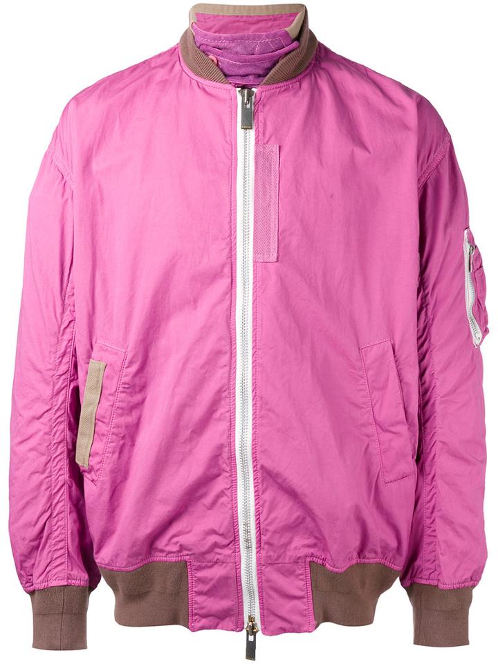Sacai Two-toned Zip Jacket, Men's, Size: 3, Pink/purple, Cotton/cupro/polyester/wool