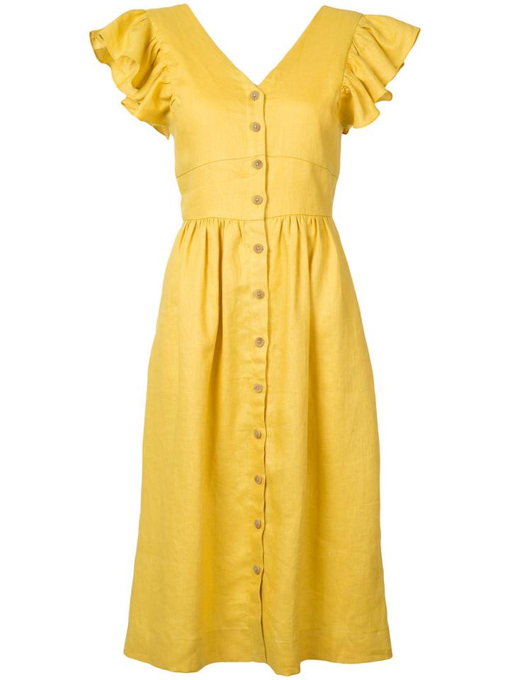 Sea V-neck Shirt Dress, Women's, Size: 2, Yellow/orange, Linen/flax