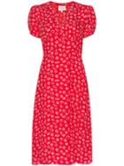 Hvn Paula Shell Print Midi Silk Dress - Red