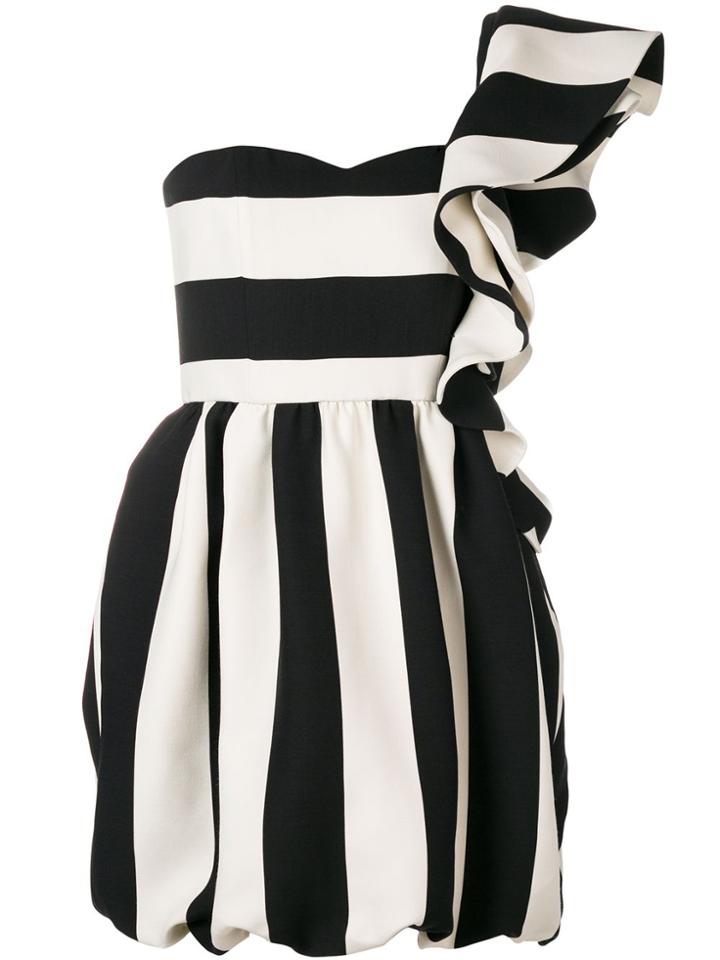 Valentino Striped One Shoulder Ruffle Dress - Black