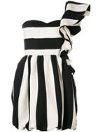 Valentino Striped One Shoulder Ruffle Dress - Black