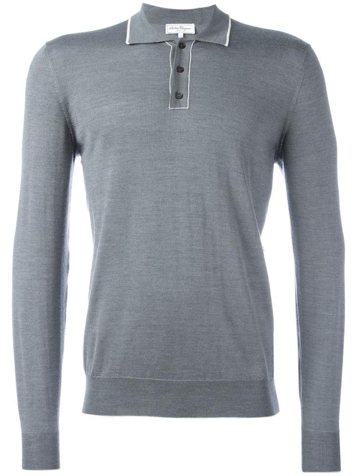 Salvatore Ferragamo Button-up Long Sleeved Polo, Men's, Size: Xl, Grey, Virgin Wool/silk