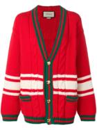 Gucci Web-trimmed Cable Knit Cardigan - Red