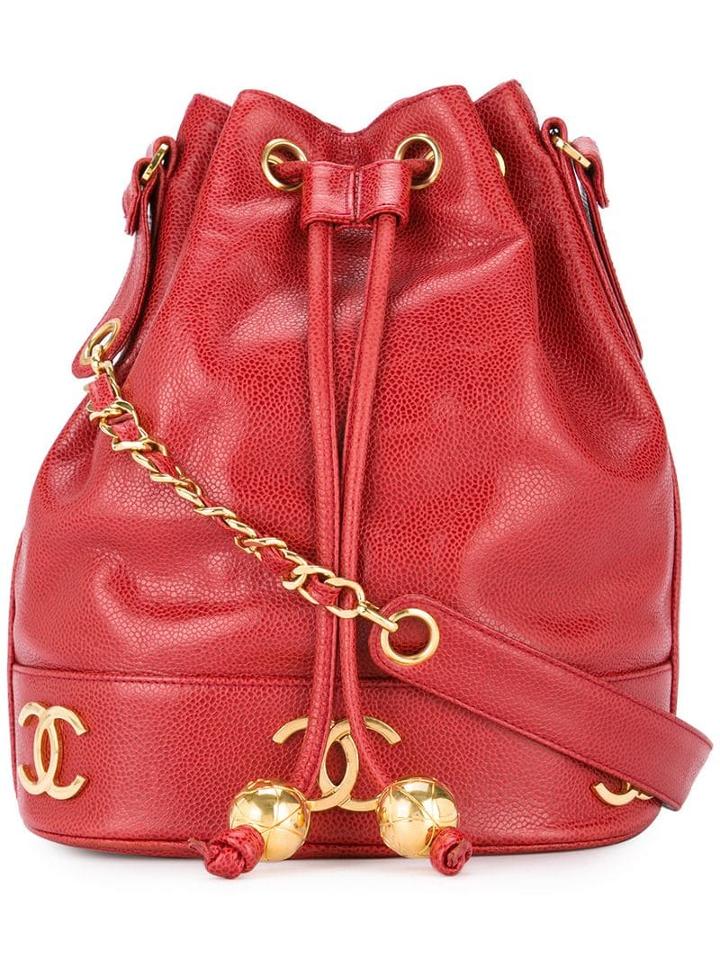 Chanel Pre-owned Logo Drawstring Shoulder Bag - Red