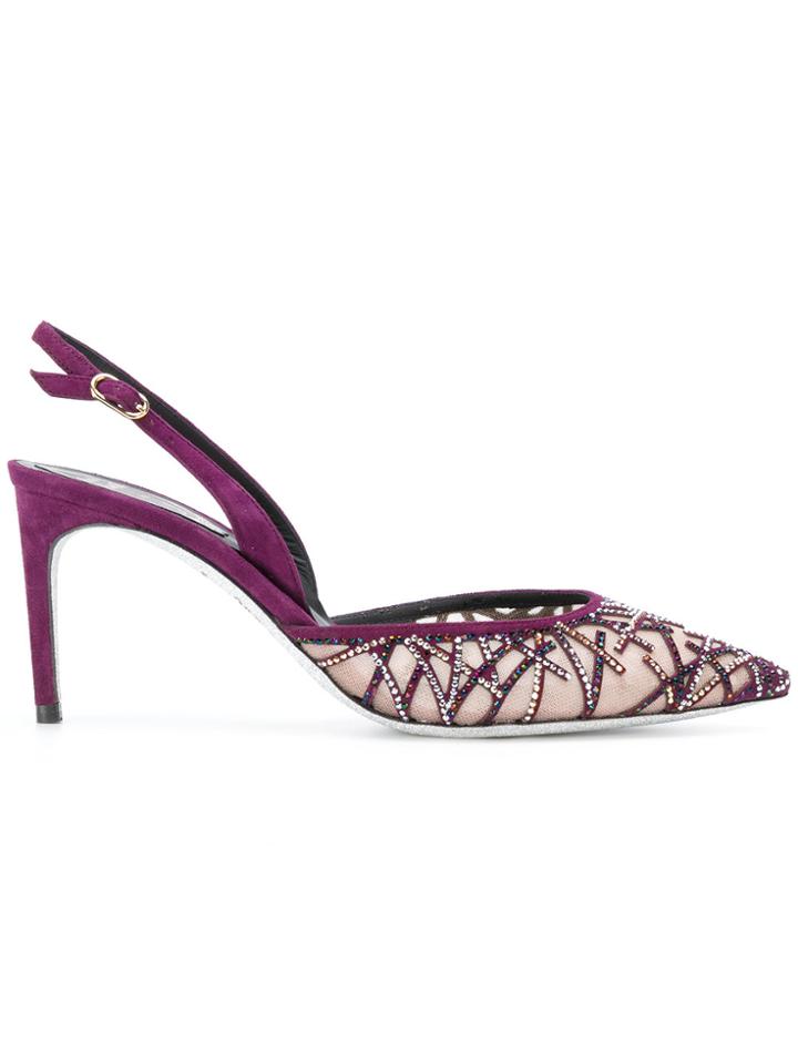 René Caovilla Embellished Slingback Pumps - Pink & Purple