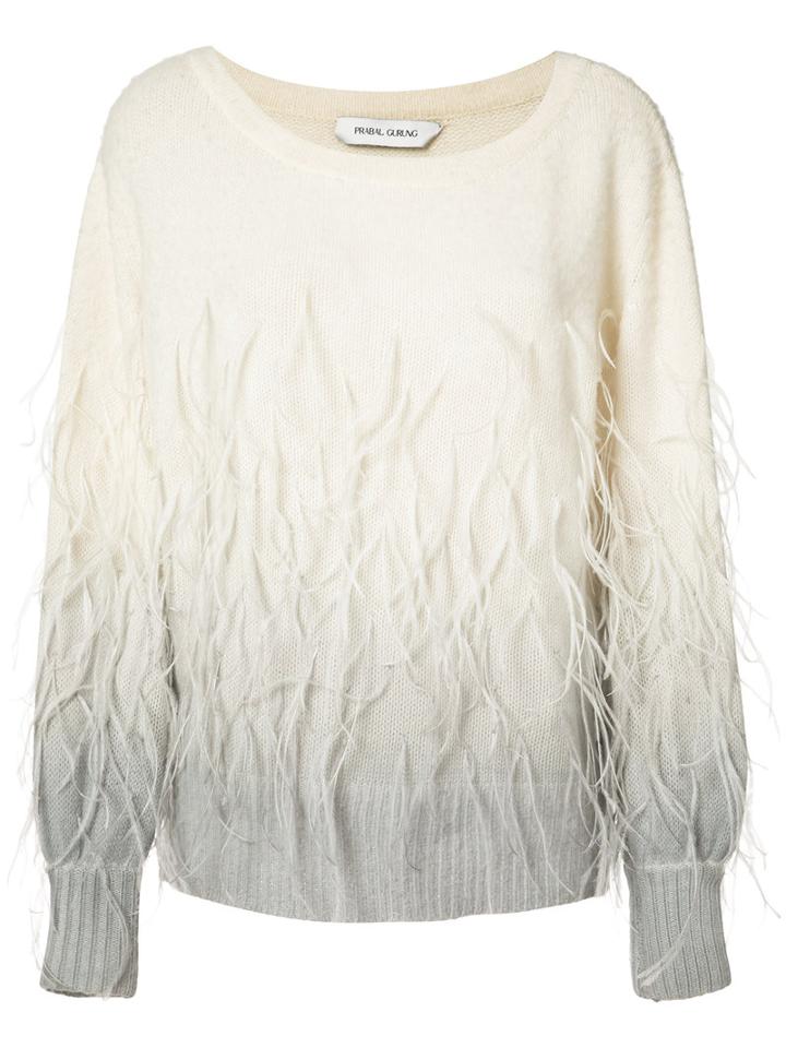 Prabal Gurung - Feathers Applique Degrade Jumper - Women - Angora/ostrich Feather - S, Women's, White, Angora/ostrich Feather