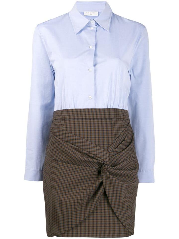 Sandro Paris Check-panelled Dress - Blue