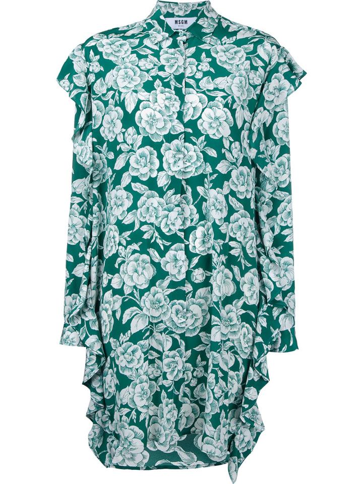 Msgm Floral Shirt Dress, Women's, Size: 44, Green, Silk