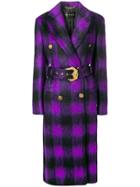 Versace Checked Belted Coat - Pink & Purple