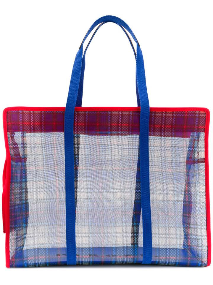 P.a.r.o.s.h. Check Mesh Tote - Blue