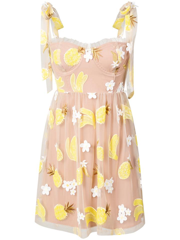 For Love And Lemons Pineapple Embroidered Dress - Brown