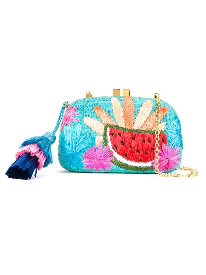 Serpui Embroidered Detail Clutch, Women's, Blue