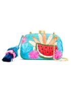 Serpui Embroidered Detail Clutch, Women's, Blue