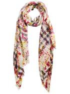 Burberry Splash Print And Check Lightweight Scarf - White