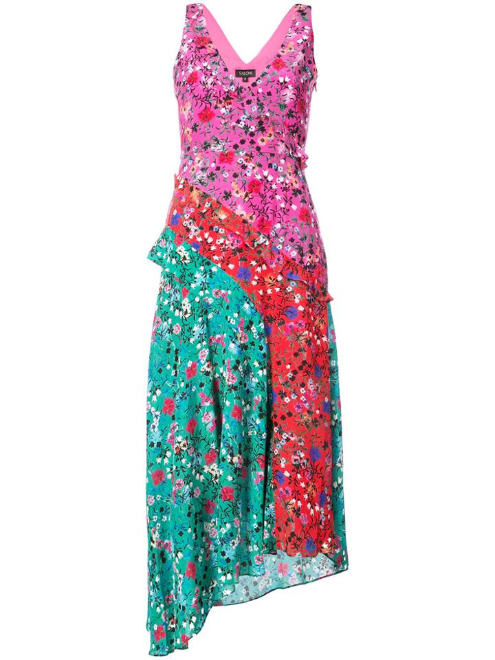 Saloni Floral Print Asymmetric Dress - Pink & Purple