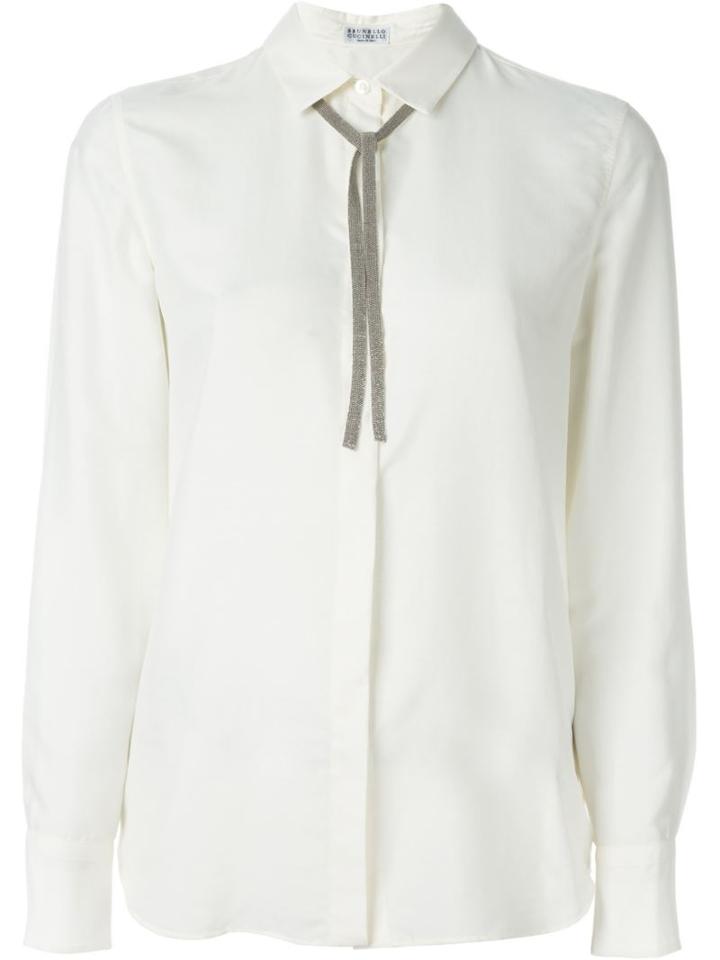 Brunello Cucinelli Embellished Neck Tie Shirt, Women's, Size: Small, Nude/neutrals, Silk