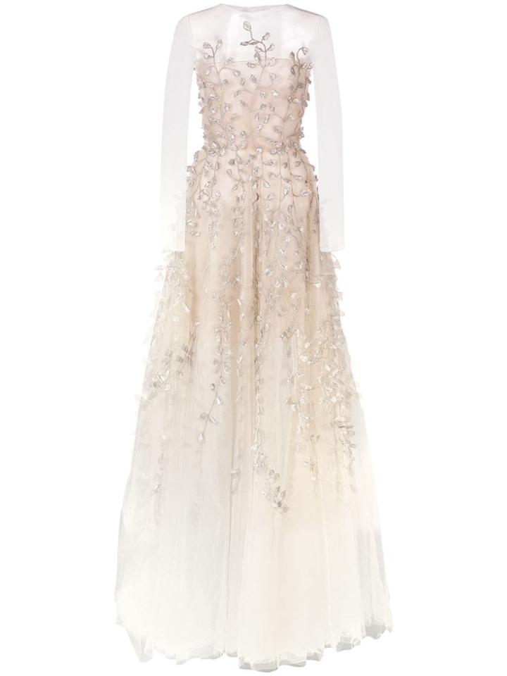 Oscar De La Renta Petal Embroidered Tulle Gown - Yellow
