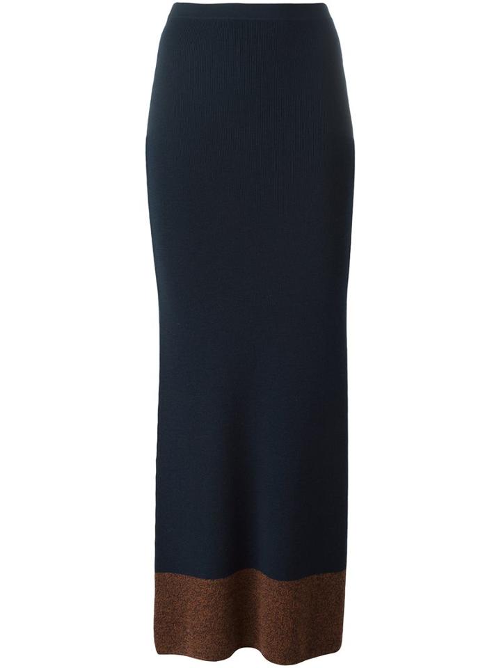 See By Chloé Contrast Hem Knit Skirt, Women's, Size: Small, Blue, Wool