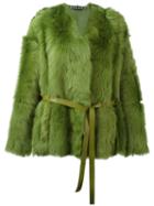 Rochas Belted Shearling Jacket, Women's, Size: 40, Green, Lamb Skin/lamb Fur