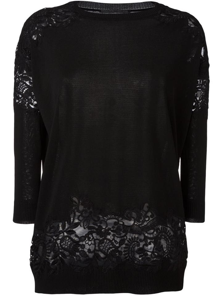 Ermanno Scervino Lace Panel Jumper, Women's, Size: 44, Black, Viscose/polyester/silk/spandex/elastane