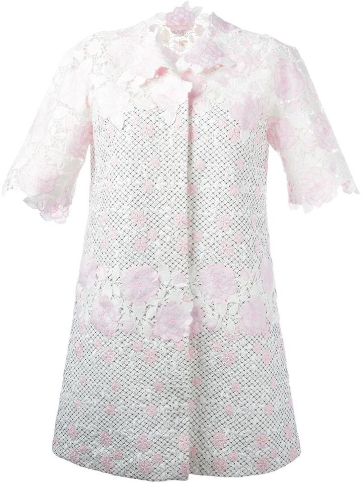 Giambattista Valli Roses Motif Midi Coat, Women's, Size: 42, White, Cotton/polyamide/polyester/silk