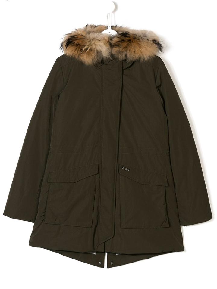Woolrich Kids Teen Racoon Fur Parka - Green