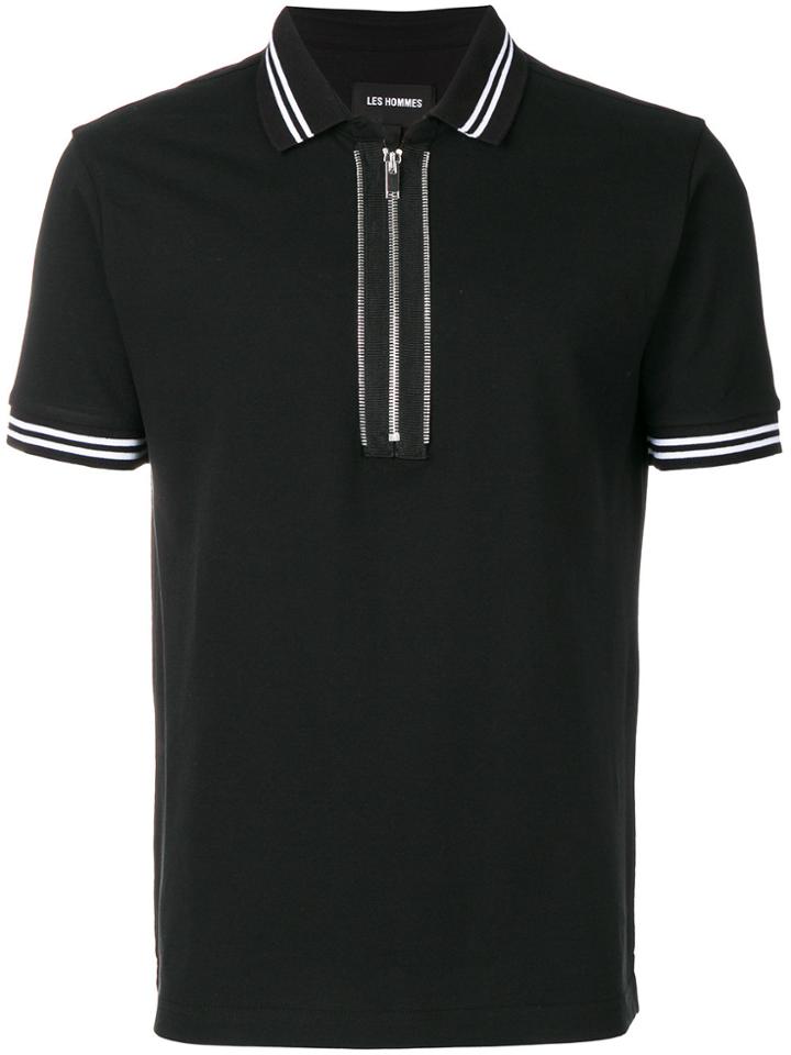 Les Hommes Zip Fastening Polo Shirt - Black