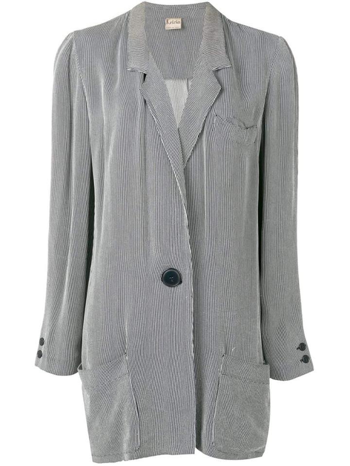 Krizia Vintage Longline Striped Blazer - Black