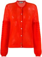 Carven - Round Neck Cardigan - Women - Cotton/nylon - L, Yellow/orange, Cotton/nylon