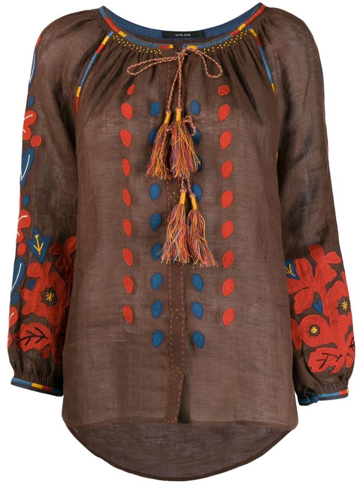 Vita Kin Floral Patches Blouse - Brown